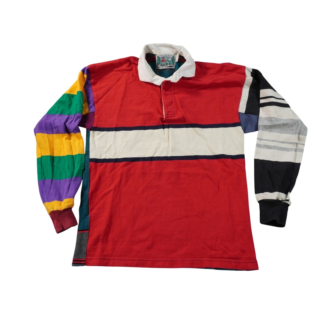 Vintage Columbia Knit Rugby Shirt Mens Small Multicolor Striped Colorblock USA